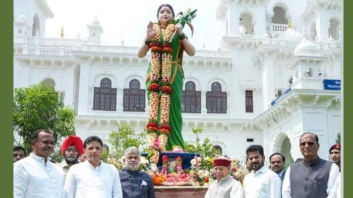 telangana thalli statue unveiled in assembly premises